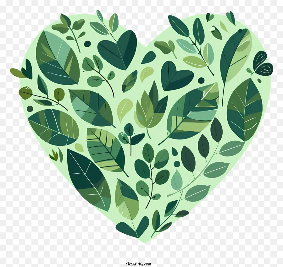Coração Verde，Heartshaped Folhas PNG