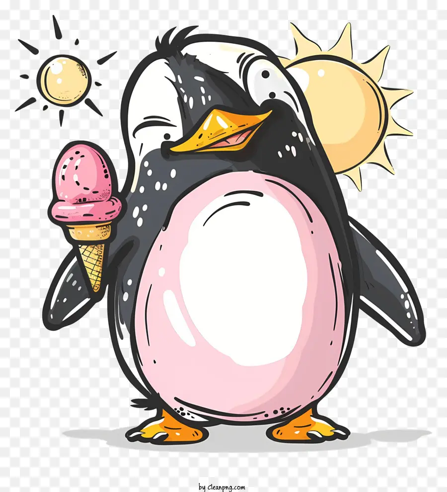 Pinguim Segurando Sorvete，Cartoon Penguin PNG