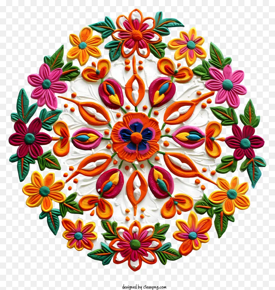 Rangoli，Design Floral Colorido PNG
