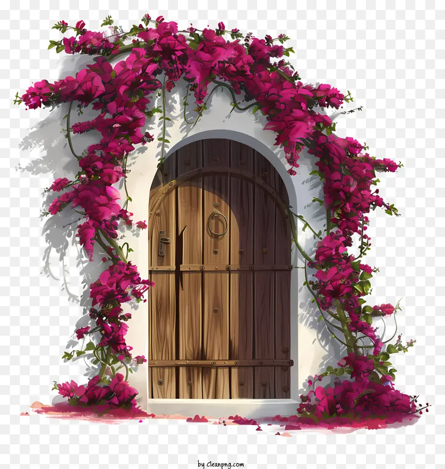 Porta De Flor Da Primavera，Porta De Madeira PNG