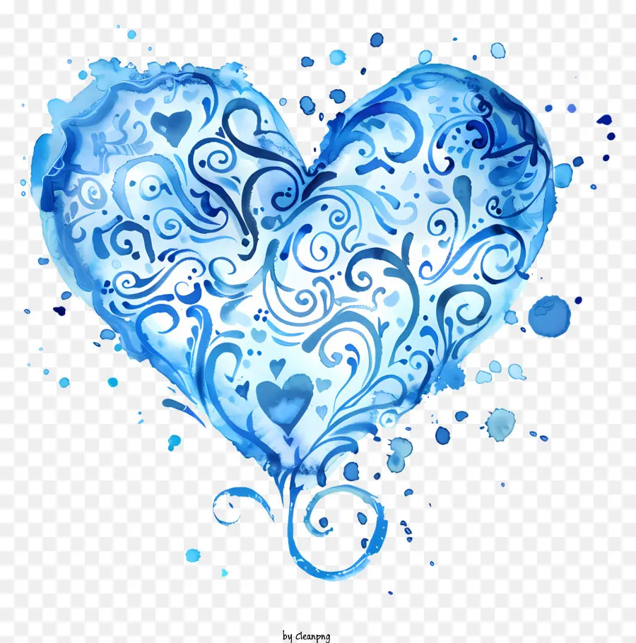 Coração Em Aquarela Azul，Coração Azul PNG