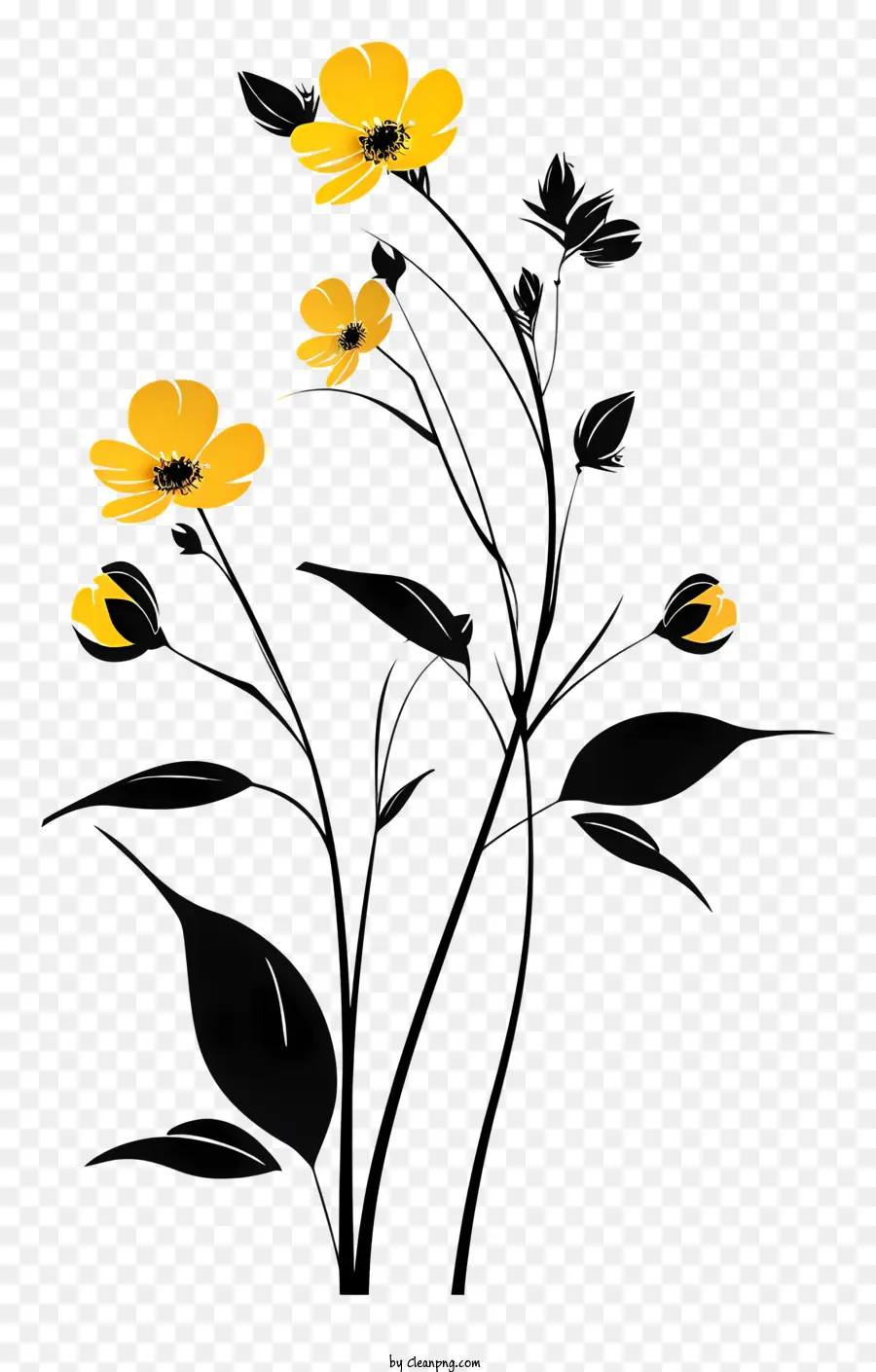 Flor Silhueta，Flores Amarelas PNG