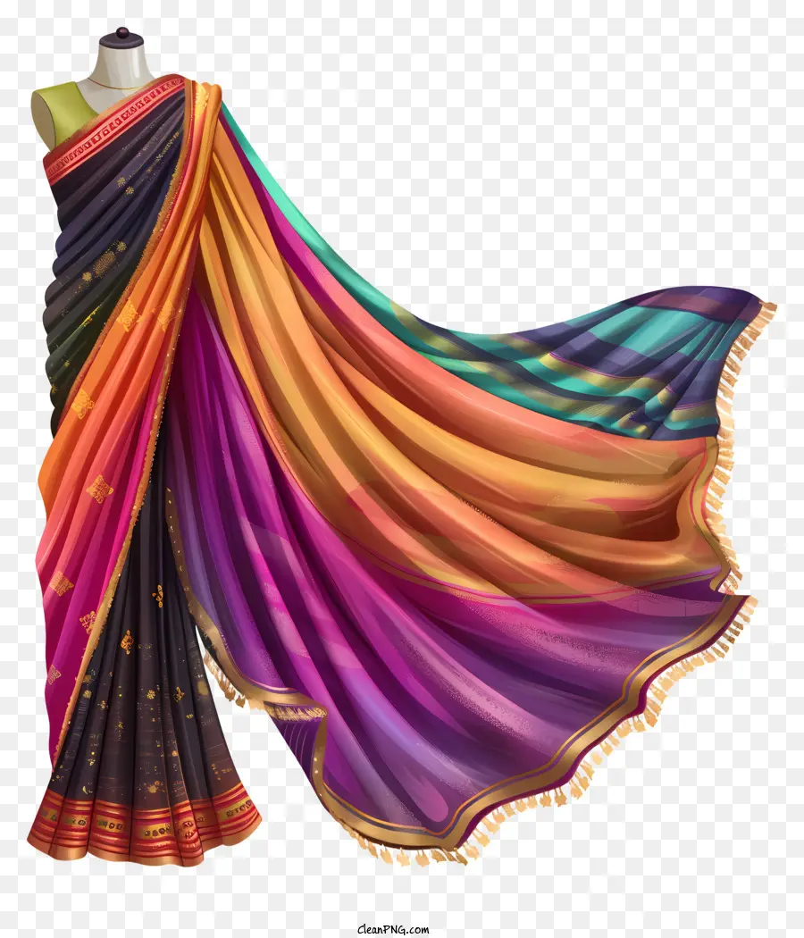 Indiana Saree，Sari Multicolorido PNG