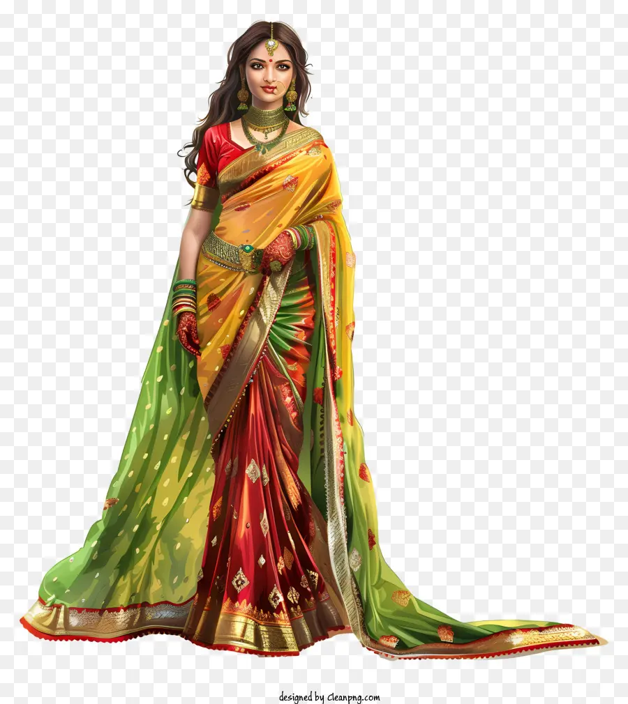 Saree Indiano，Vestido Tradicional PNG