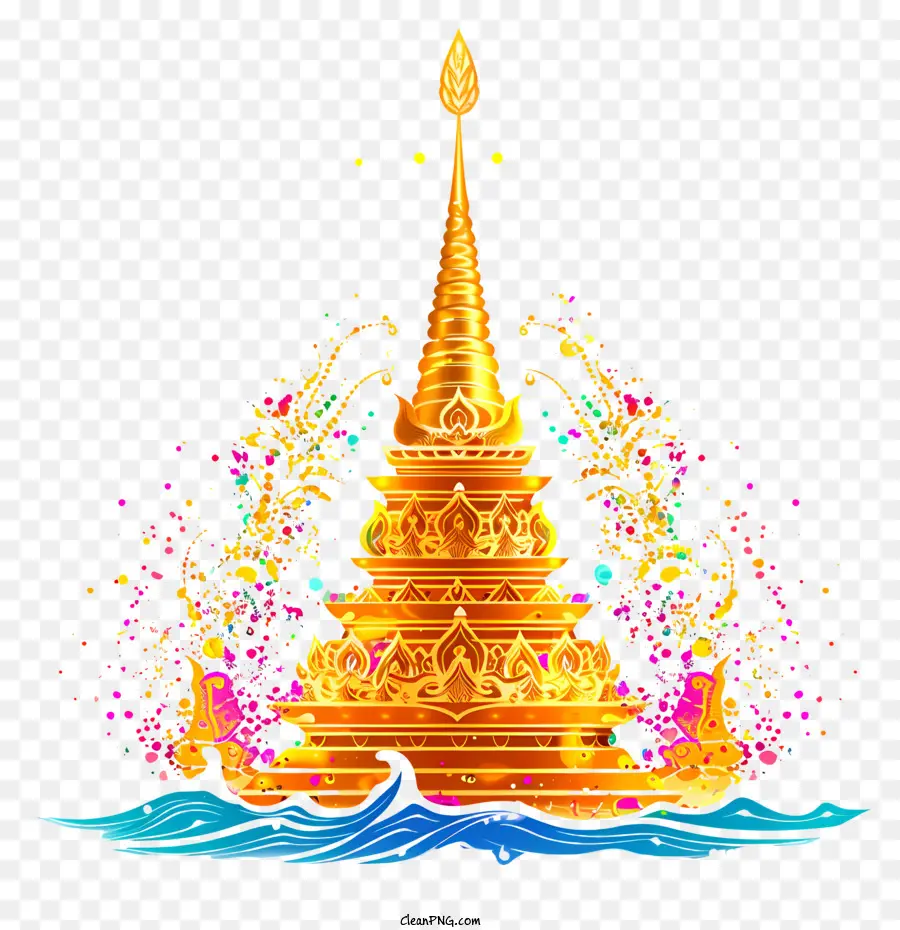 Songkran，Pagode De Ouro PNG