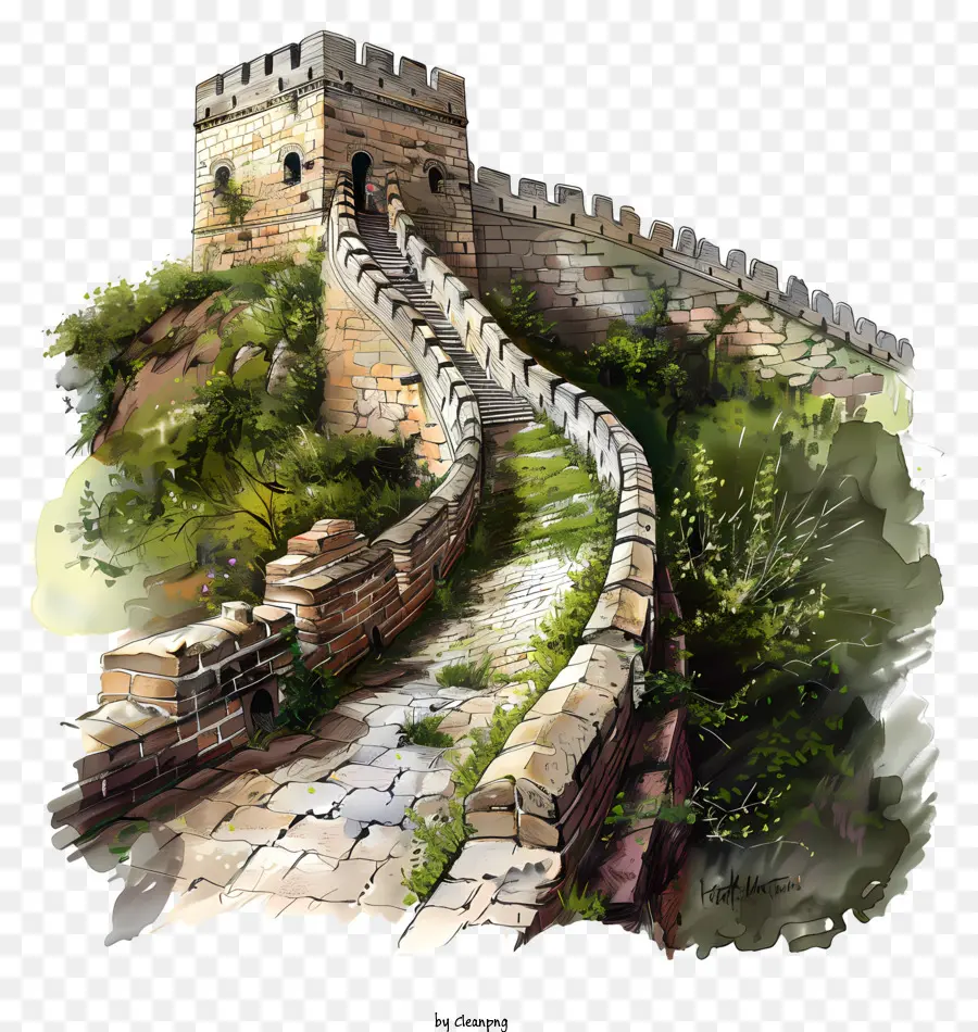 Grande Muralha Da China，Pintura Em Aquarela PNG