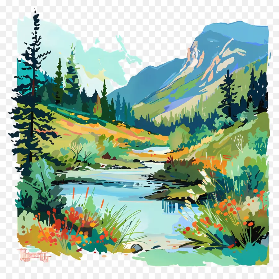 Pintura De Paisagem，Paisagem Montanhosa PNG