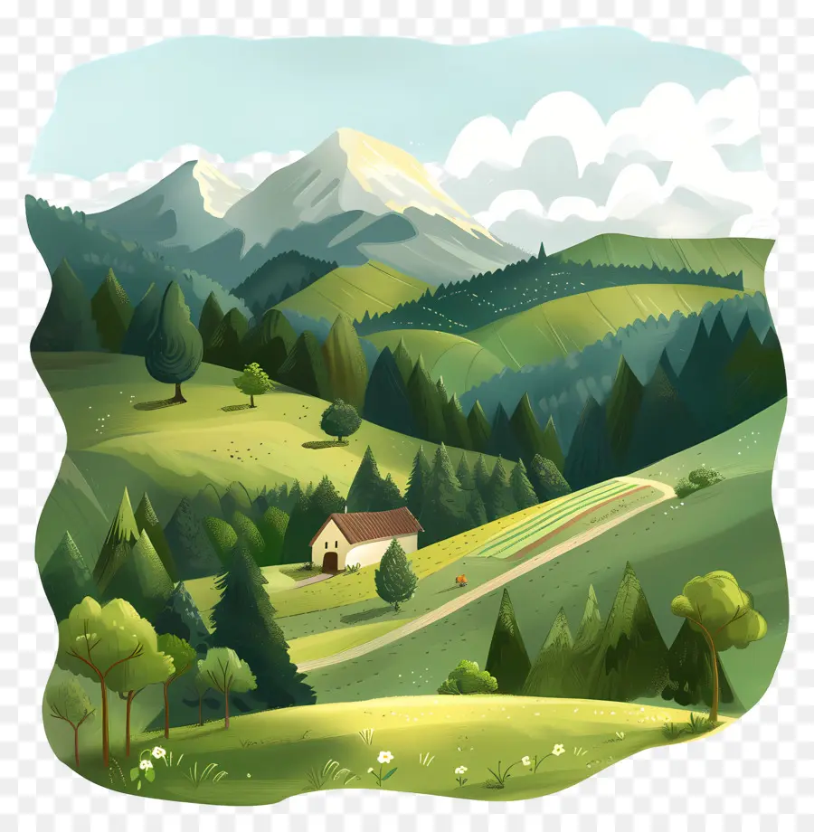 Pintura De Paisagem，Campos Verdes PNG