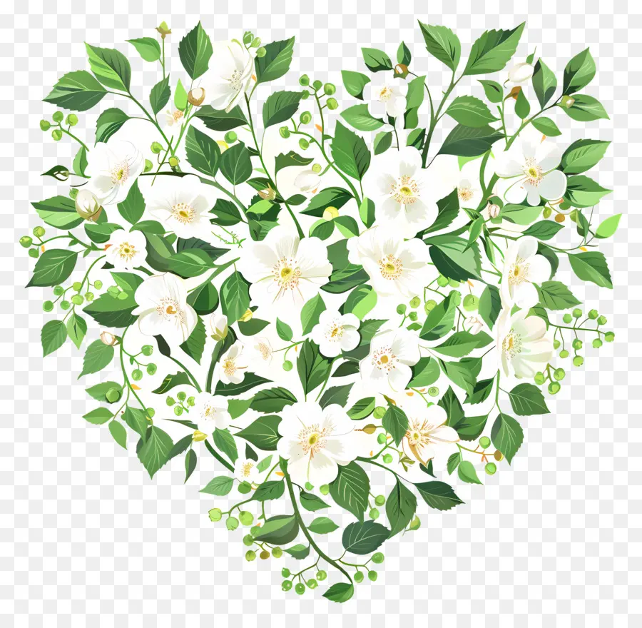 Coração Floral，Coração Verde PNG