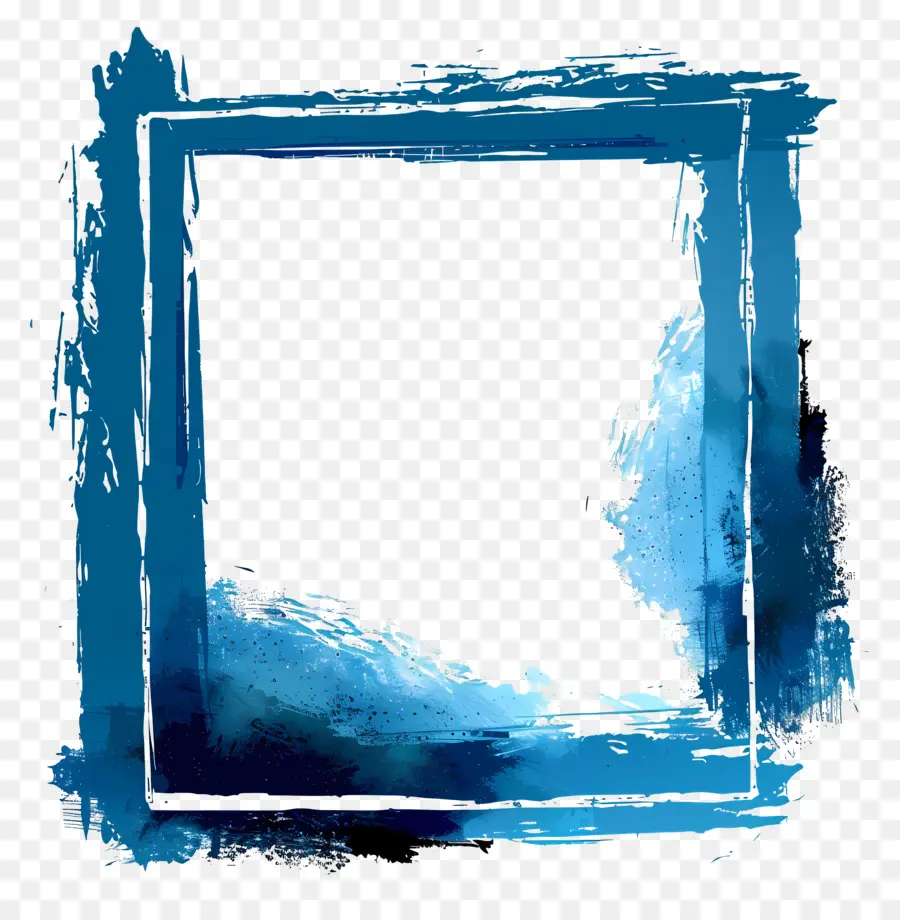Moldura Azul，Pintura Em Aquarela PNG
