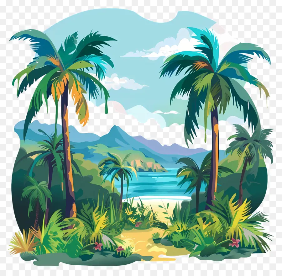 Pintura De Paisagem，Paisagem Tropical PNG