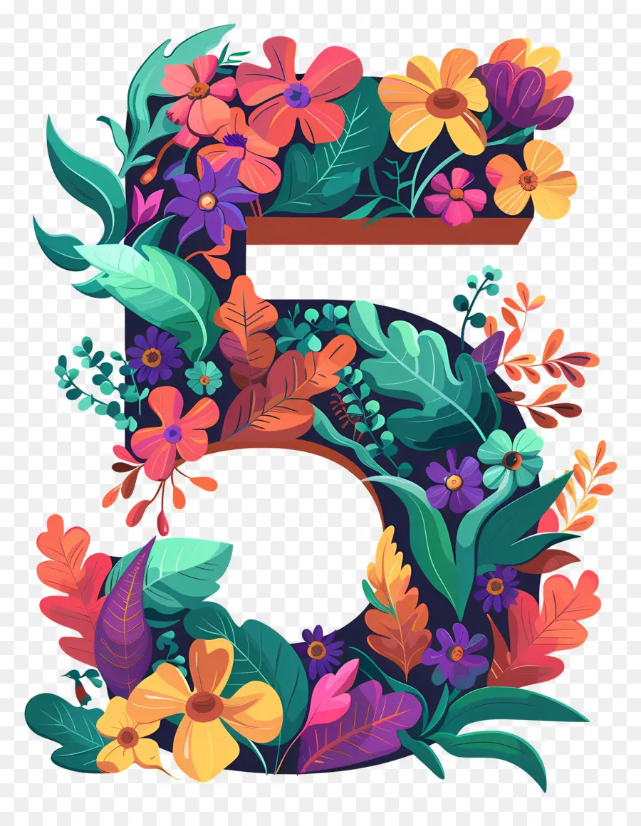 Design Floral，Número Cinco PNG