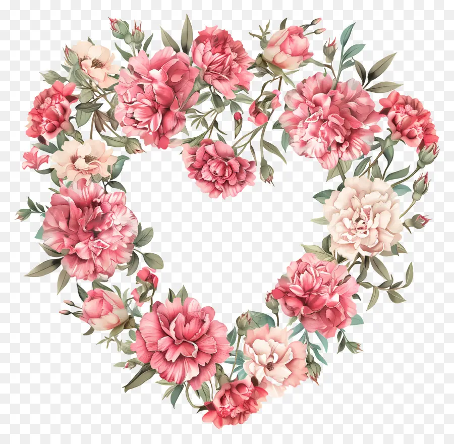 Coroa Floral Do Coração，Rosas Cor De Rosa PNG