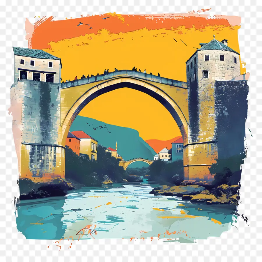 Old Bridge Mostar，Ponte De Pedra PNG