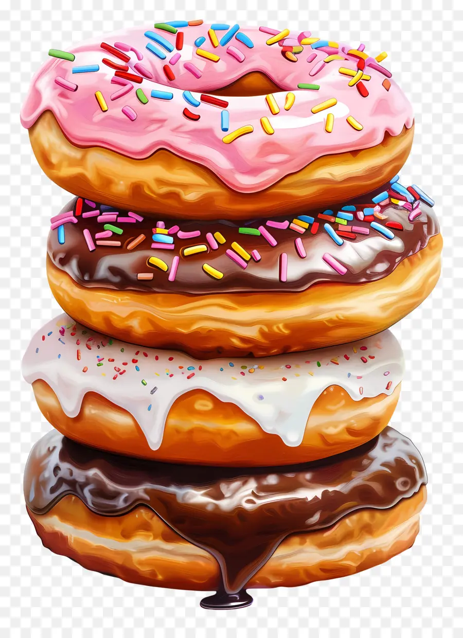 Rosquinhas Glaceadas，Donuts Empilhados PNG