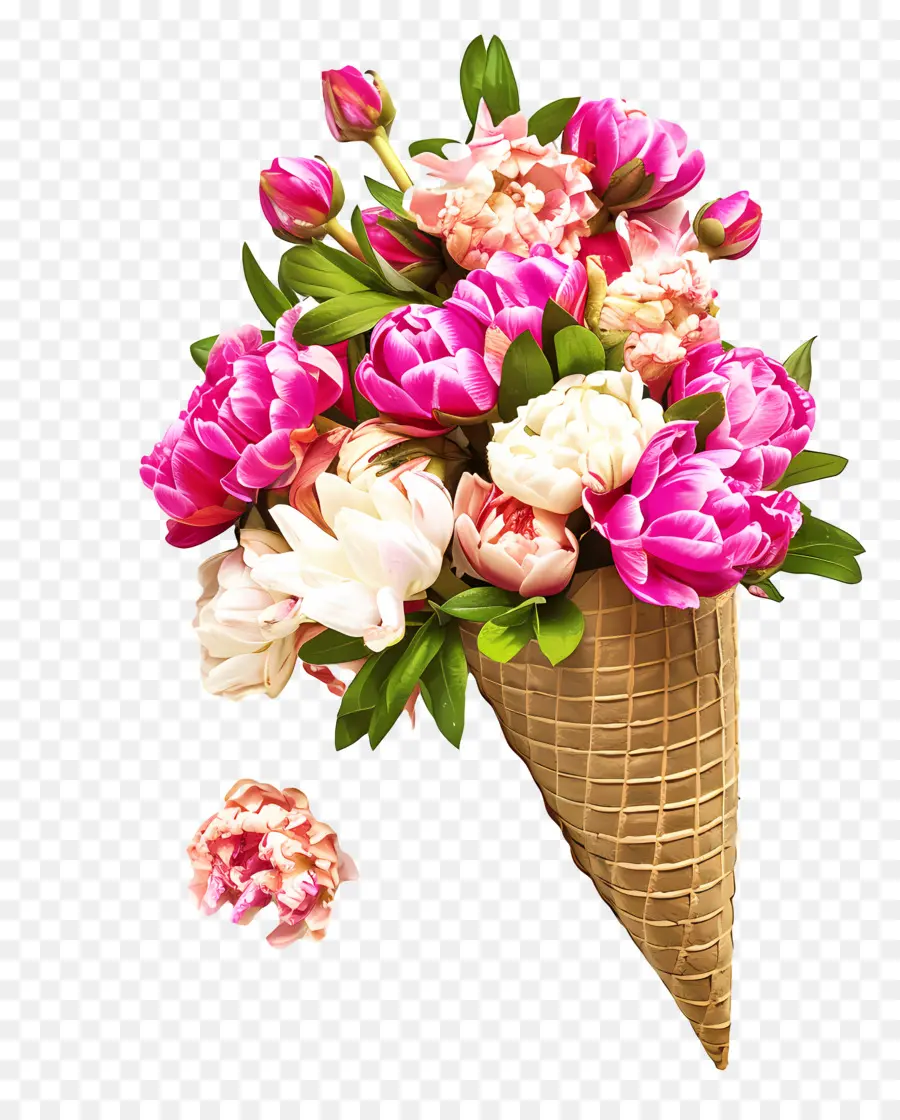 Primeiro De Maio Feliz，Cone De Flores PNG