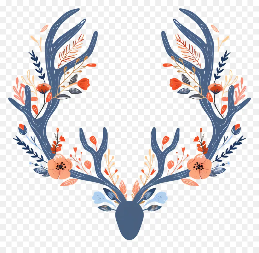 Antler，Cabeça De Deer Floral PNG