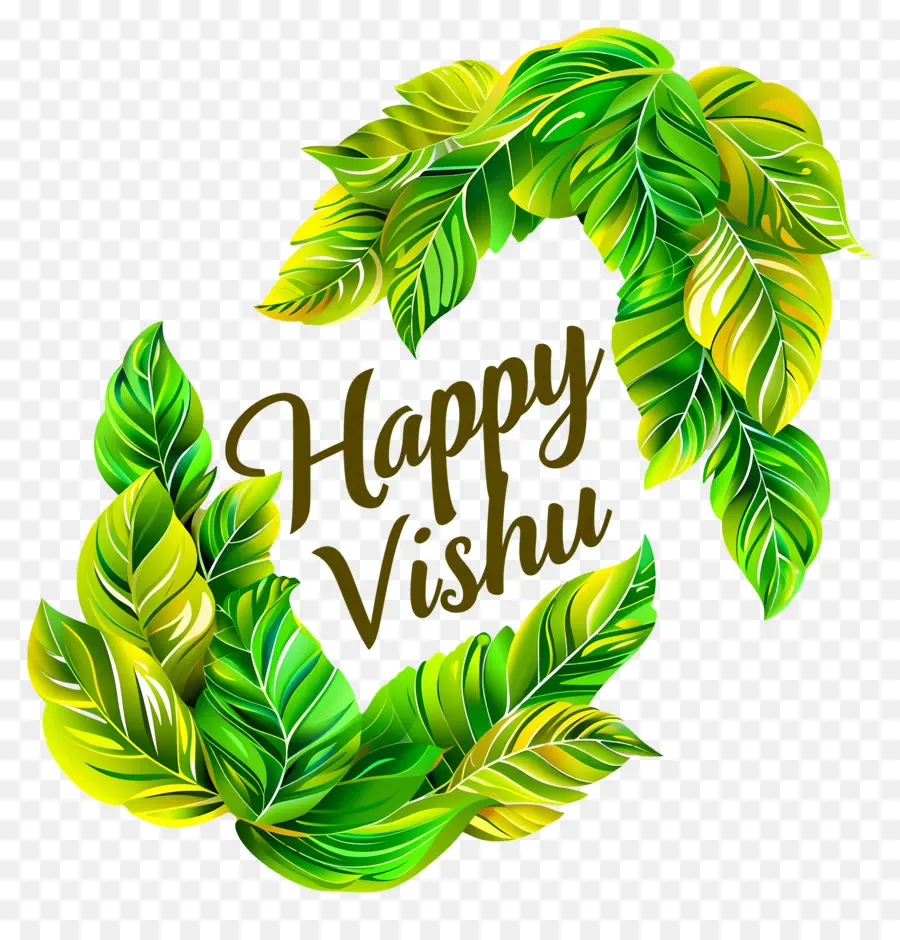 Feliz Vishu，Verde Coroa De Flores PNG