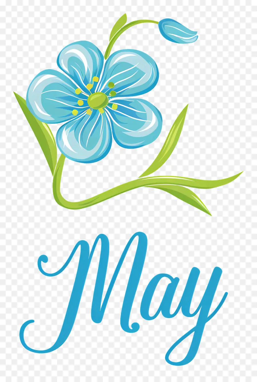 Olá Maio，Flor Azul PNG