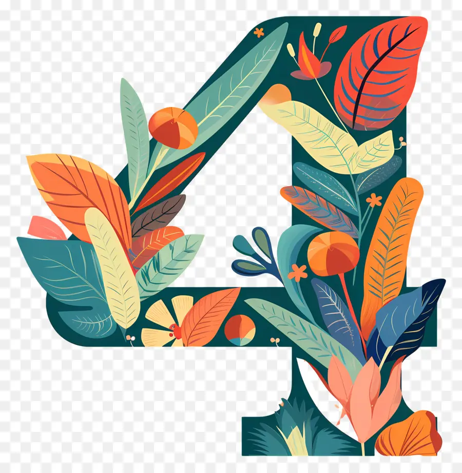 Número 4，Design Floral PNG