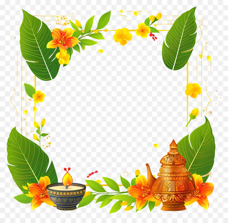Feliz Vishu，Floral Moldura PNG