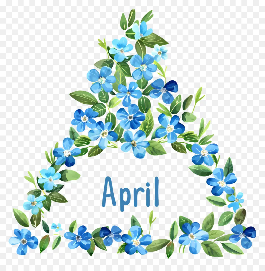 Olá Abril，Coroa De Flores Azul PNG