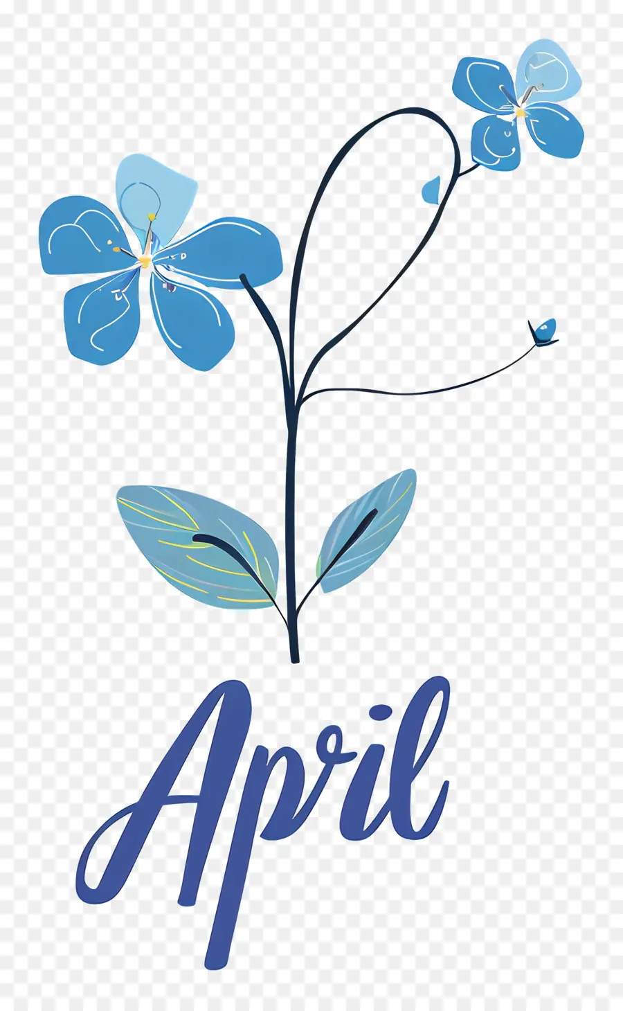 Olá Abril，Flores Azuis PNG