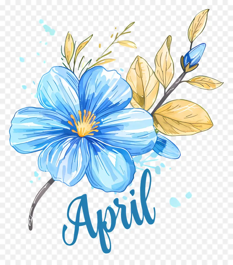 Olá Abril，Flor Azul PNG