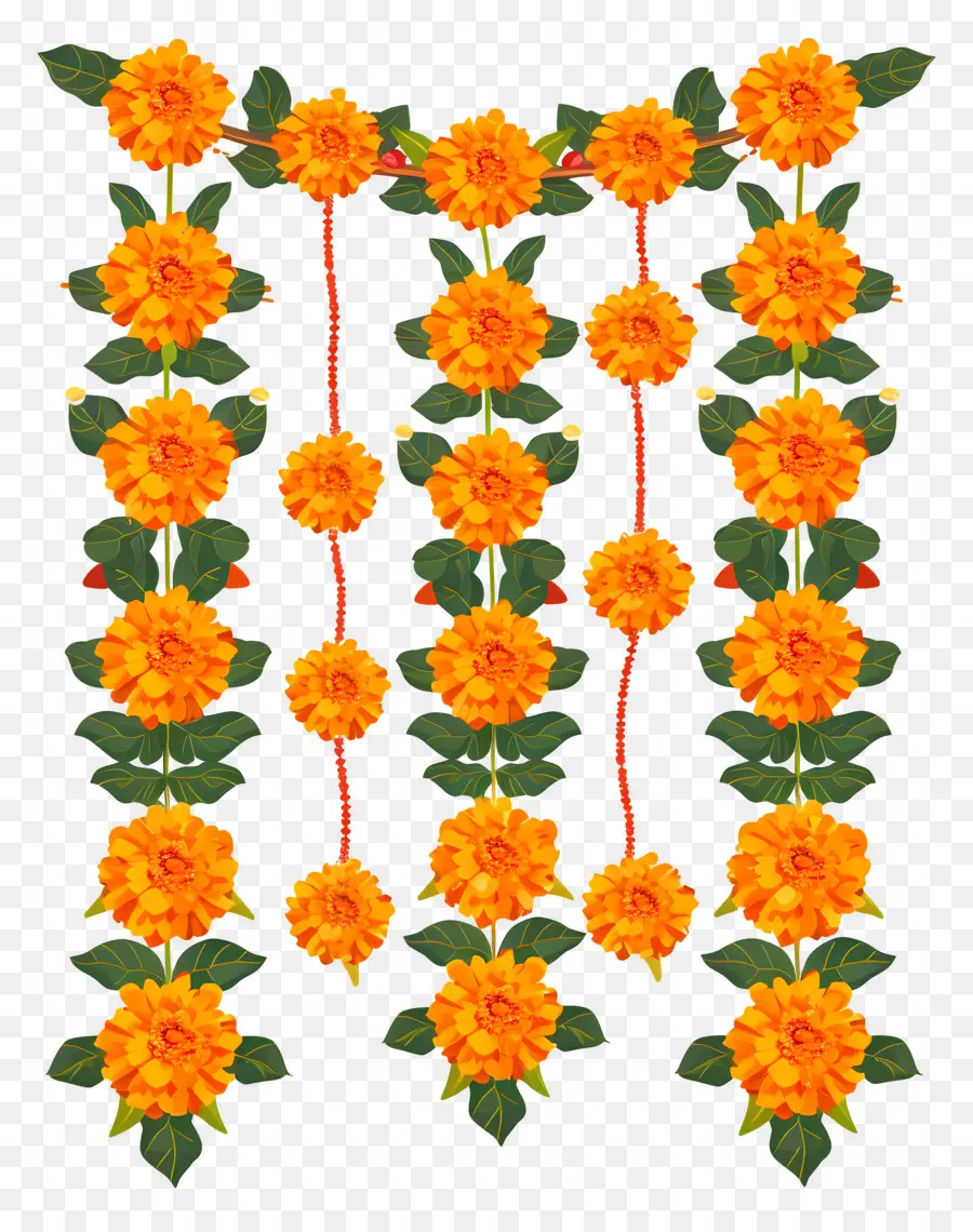Garlanda De Calêndula De Diwali，Flores Amarelas PNG