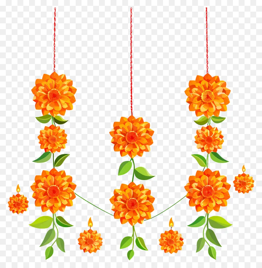 Garlanda De Calêndula De Diwali，Flores De Laranja PNG