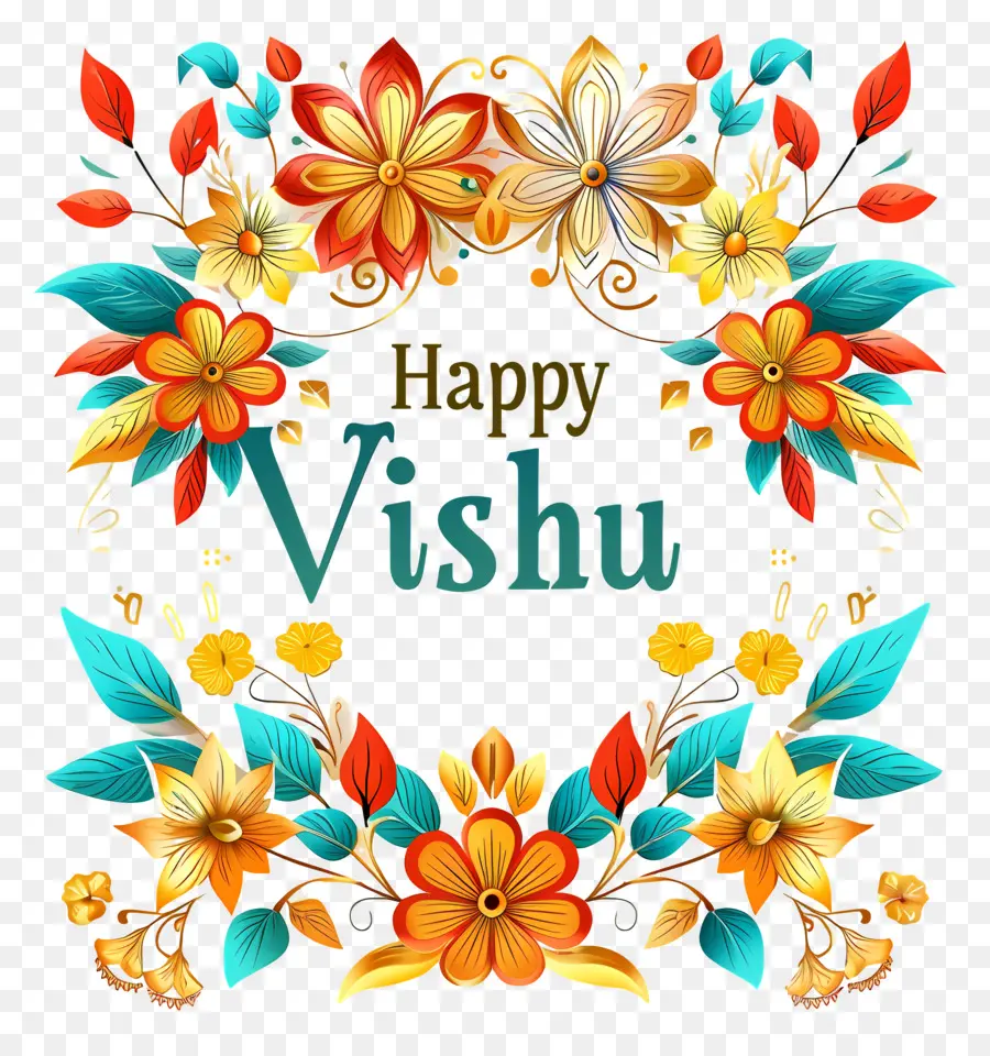 Feliz Vishu，Floral Fronteira PNG