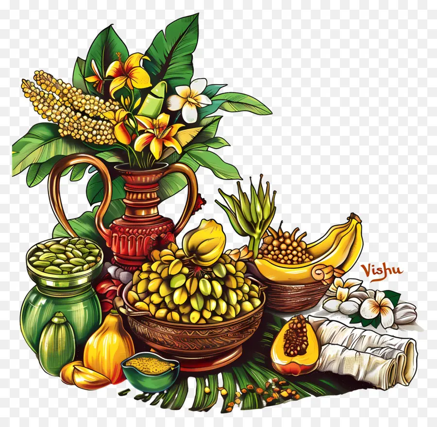 Feliz Vishu，Frutas Tropicais PNG