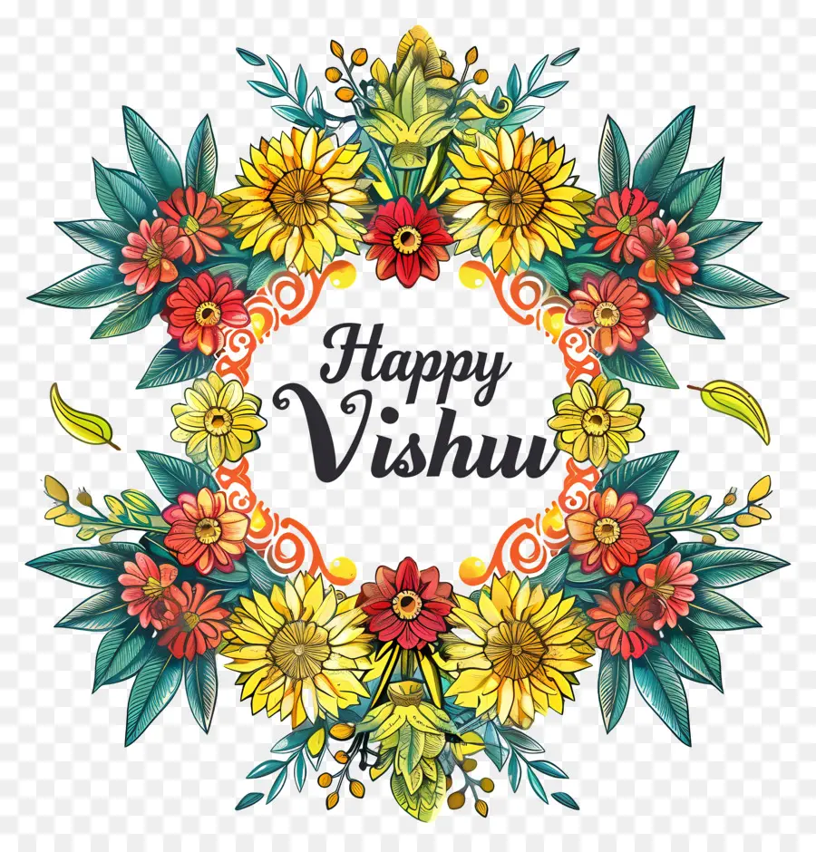 Feliz Vishu，Coroa De Flores PNG