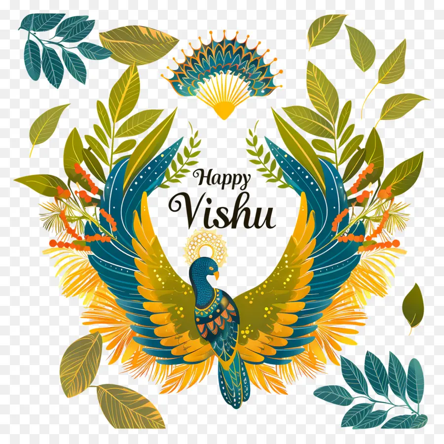 Feliz Vishu，Pássaro Dourado PNG