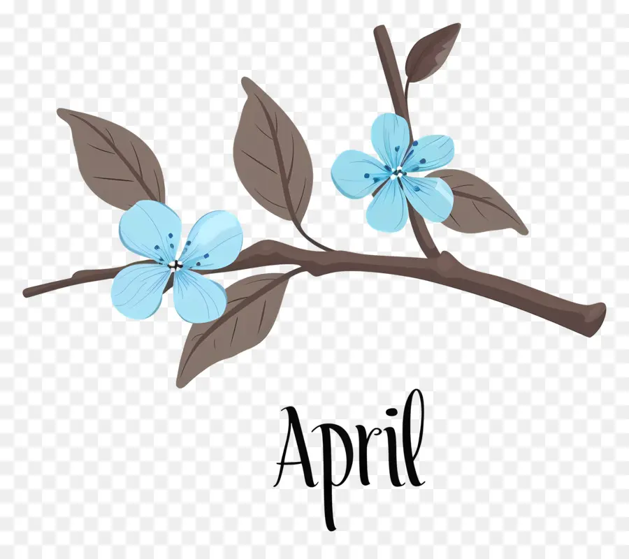 Olá Abril，Flores Azuis PNG