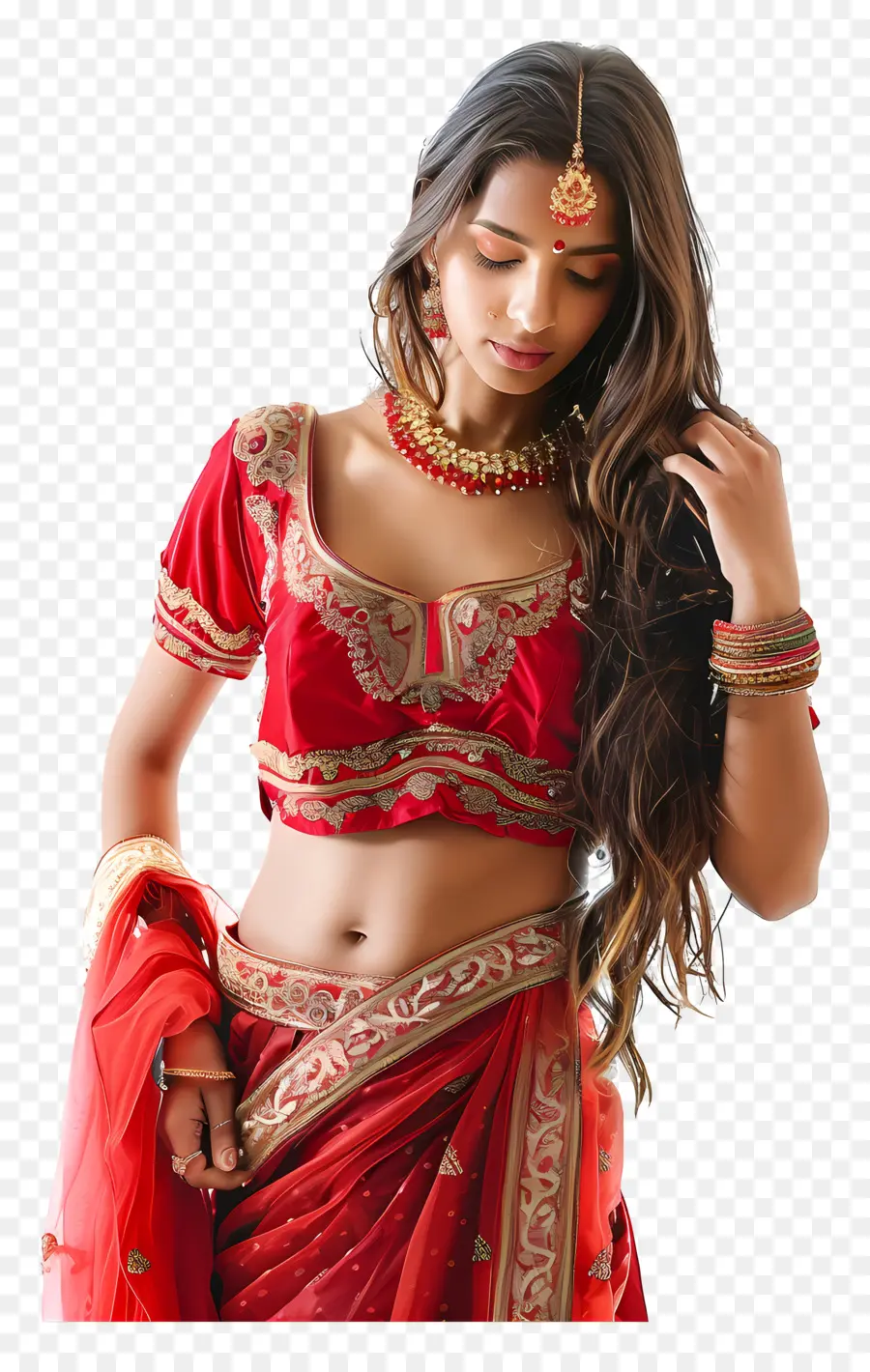 Menina De Vestido Indiano，Sari Tradicional PNG