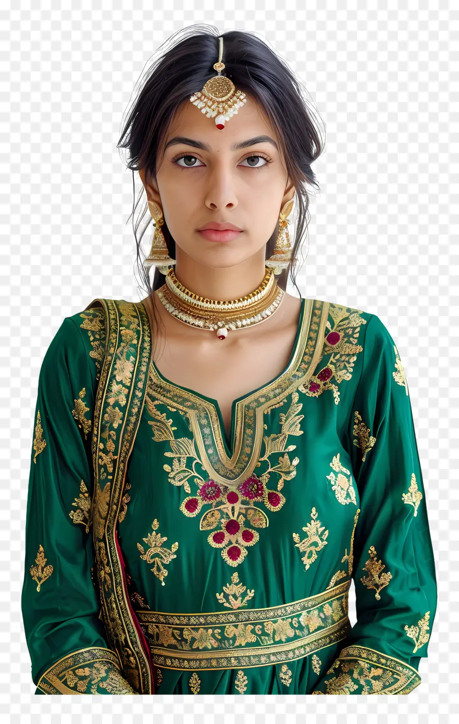 Menina De Vestido Indiano，Lehenga Verde PNG
