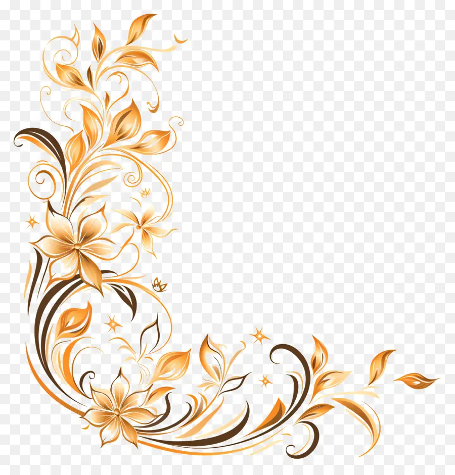 Canto，Design Floral Dourado PNG