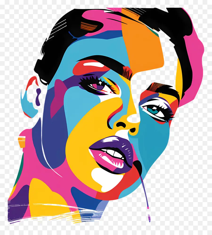 Mulher Da Arte Pop，Rosto Colorido PNG