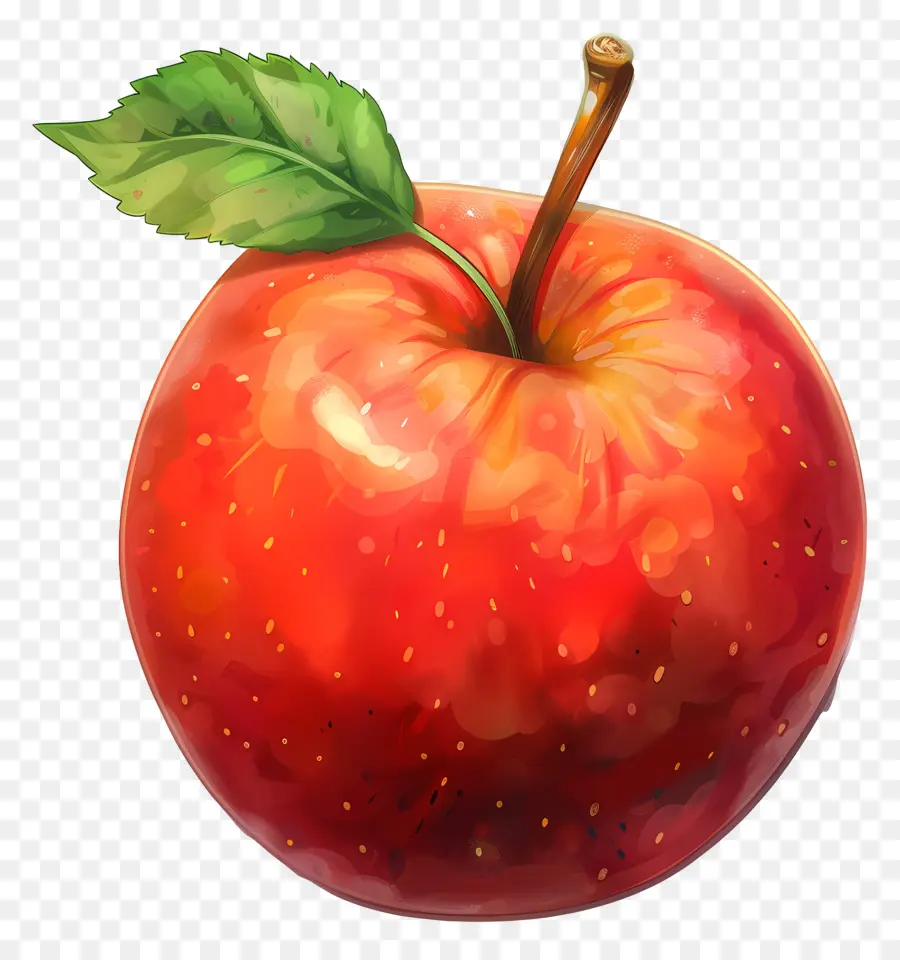 A Red Apple，Folha Verde PNG