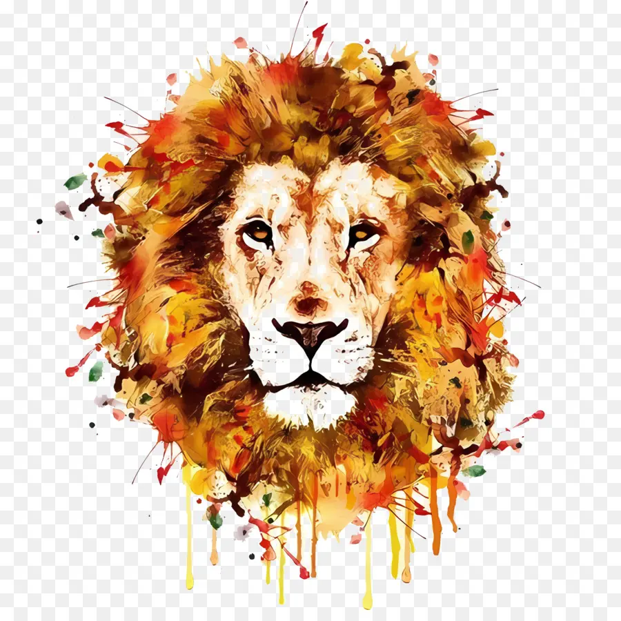 Lion Logo，Pintura Em Aquarela PNG