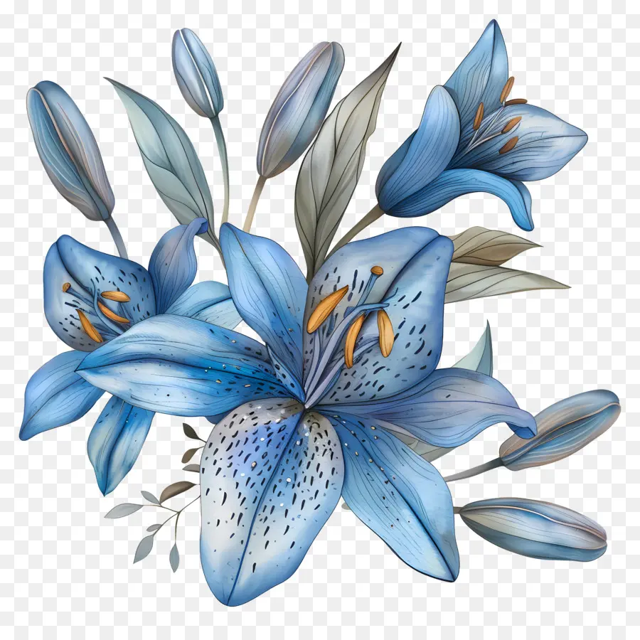 Lily，Azul Aquarela PNG