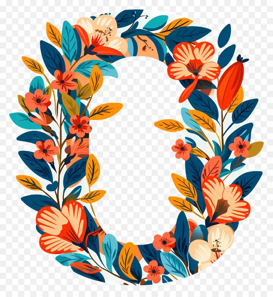 Número 0，Alfabeto Floral PNG