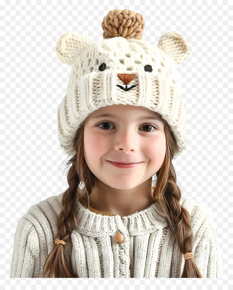 Gorro De Malha，Menina Com Chapéu De Urso PNG