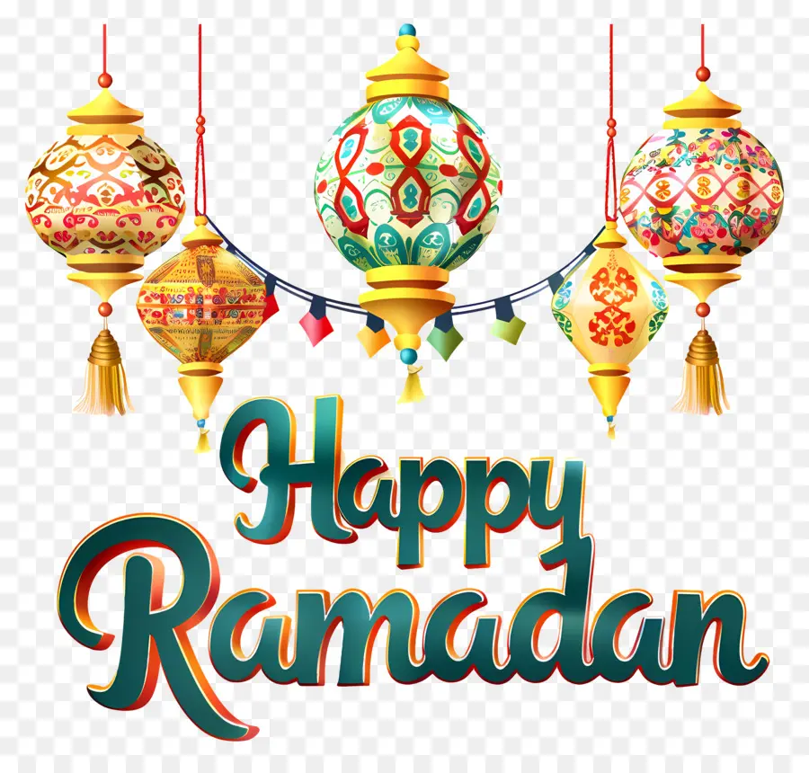 Feliz Ramadã，Lanternas Coloridas PNG