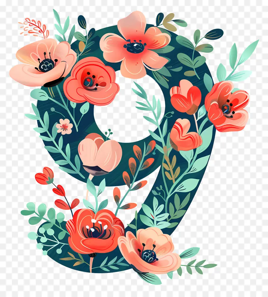 Número 9，Design Floral PNG