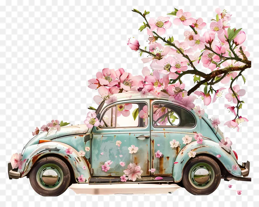 Primavera Carro，Volkswagen Beetle Vintage PNG