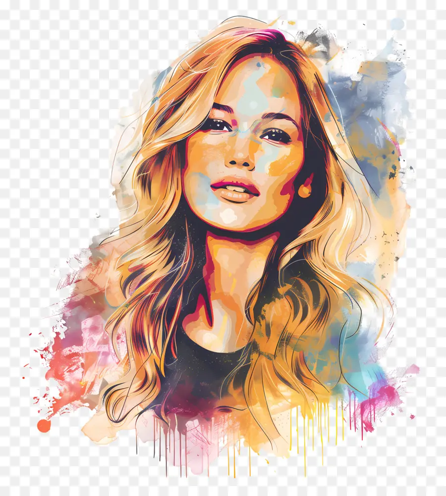 Jennifer Lawrence，Retrato Em Aquarela PNG