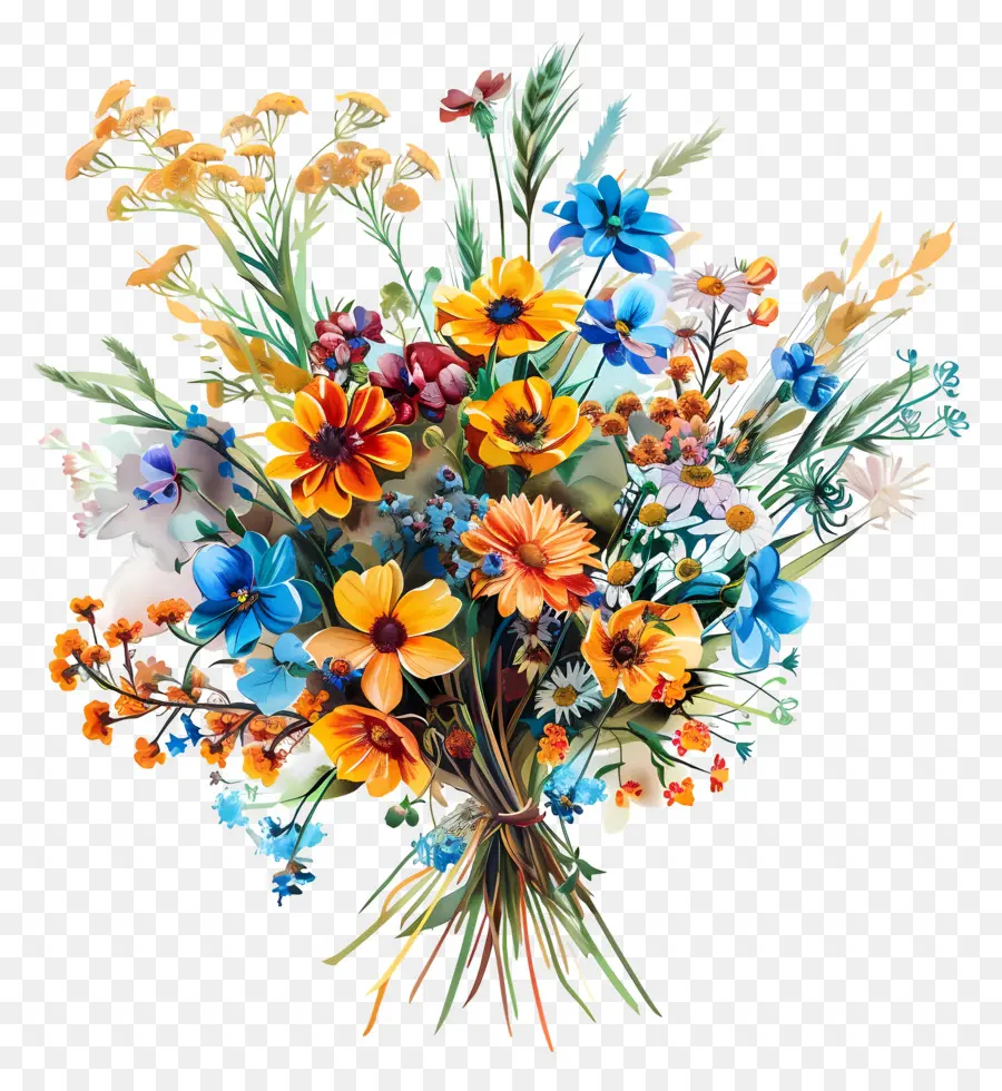 Bouquet Of Flowers，Flores Vibrantes PNG