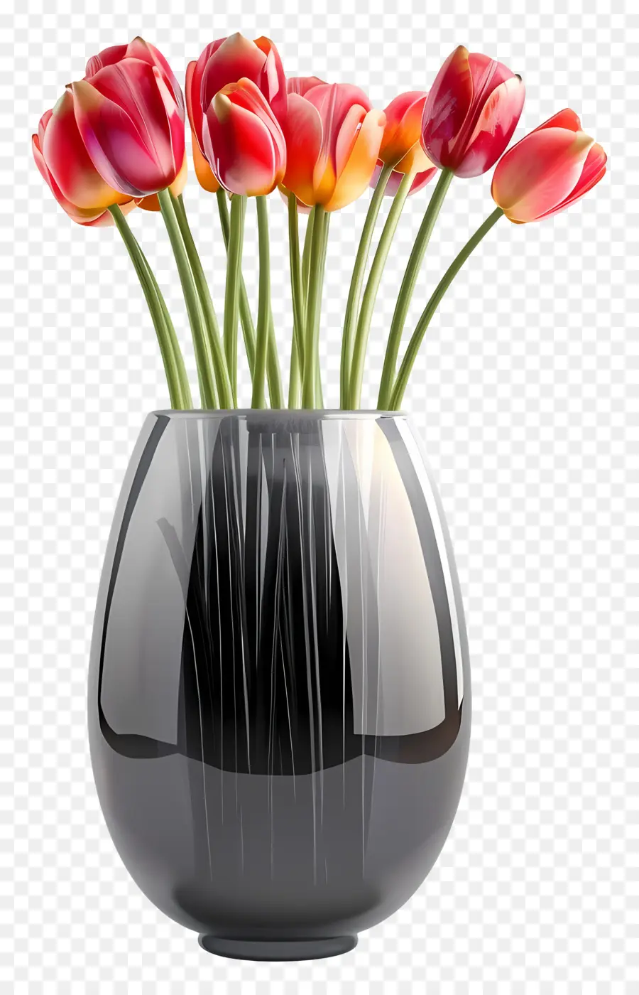 Vaso Com Flores，Tulipas Vermelhas PNG